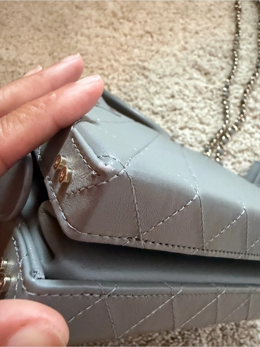 CHANEL Quilted Gray Mini Vanity Crossbody Bag with Gold Chain Authentic